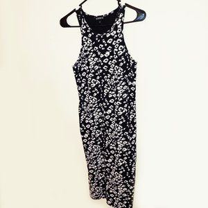 express high neck black cream floral fitted dress